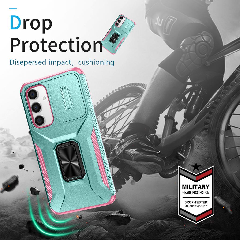 For Samsung Galaxy S23 FE Kickstand Case TPU+PC Phone Protector with Slide Lens Cover