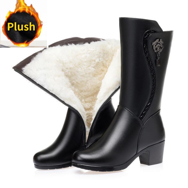 Rutschfeste, dicke Schneestiefel für Damen, plus Samt, Baumwolle, schwarz, lange Stiefel, Winter, Wadenhoch, Mittelrohrschuhe für Damen, Größe 41 42