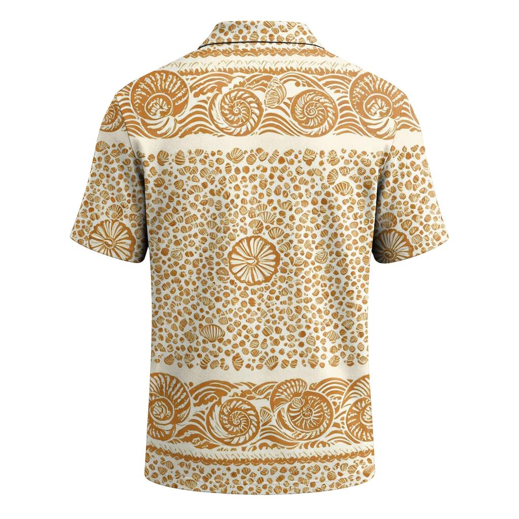 Men's Short Sleeve Polo Shirt Hawaiian Style Loose Fit Casual Top with Print and Classic Collar for Daily Wear