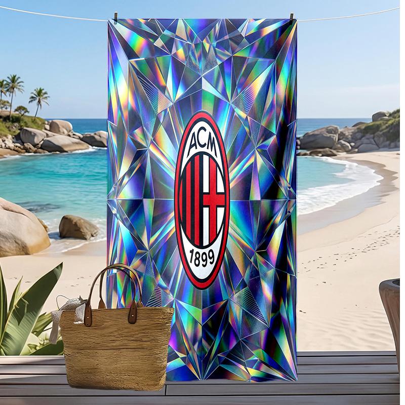 Πετσέτα Θαλάσσης AC Milan με Σχέδιο Γρήγορου Στεγνώματος Μαλακή Πετσέτα Φορητό Μεγάλο Ορθογώνιο Κάλυμμα Παραλίας για Ταξίδια Πισίνα