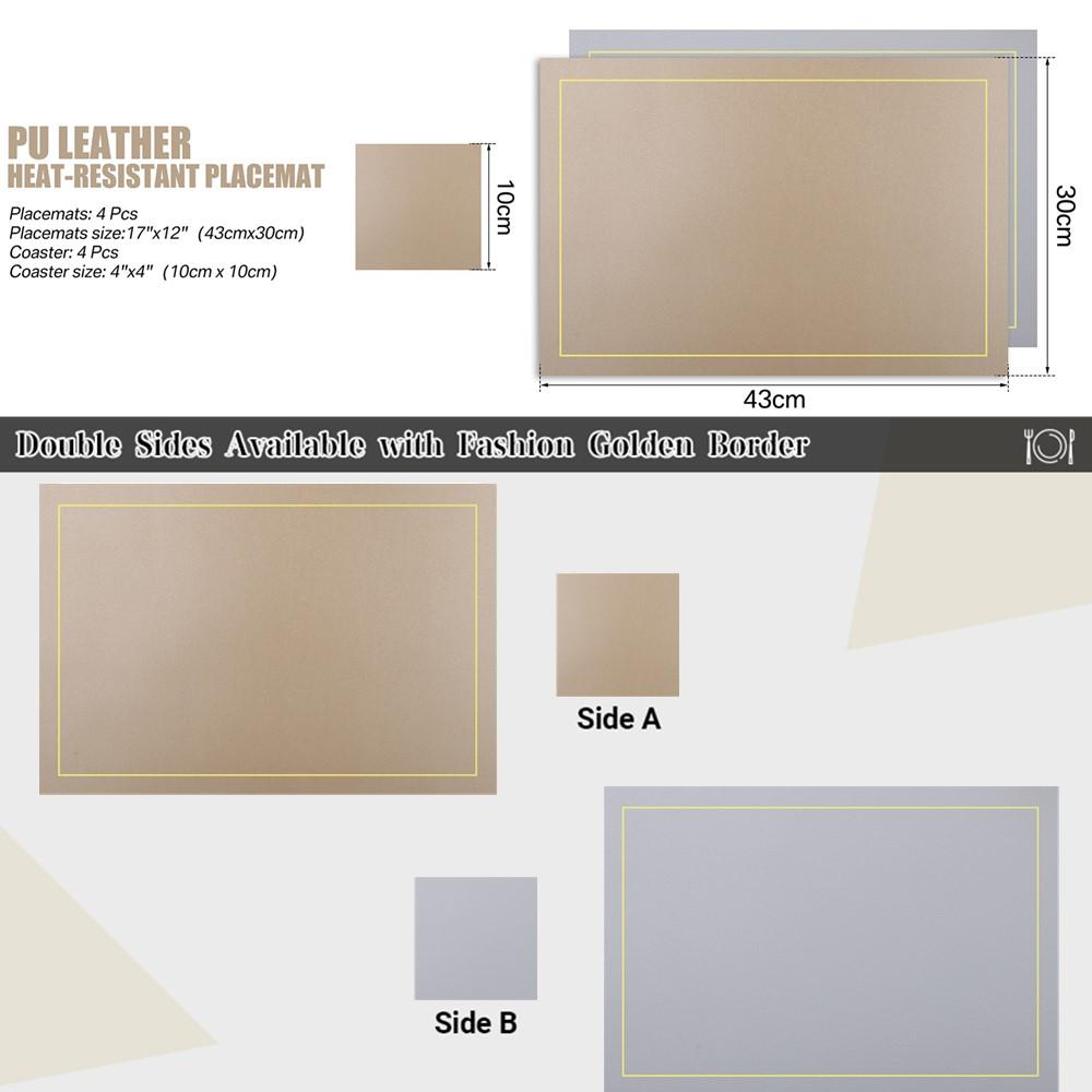 Set om 4/8 Placemats i konstläder Vattentäta Värmebeständiga Rektangulära PU-underlägg för Jul Matservisunderlägg Set