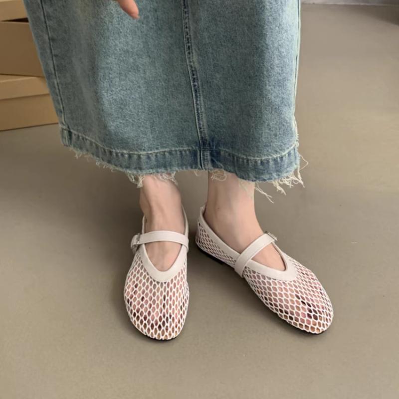 New  Summer Women's Mesh Ballet Flat Shoes Woman Large Round Head Breathable and Comfortable Female Fashion Sandals