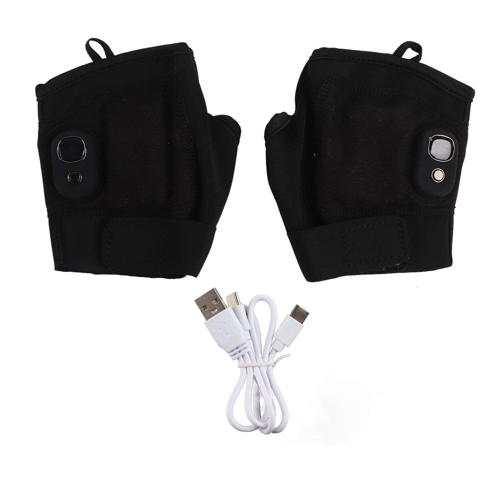 

1 Pair Electric Half Hand Warmer Ultra Adjustable Elastic Wrist Strap Wide Use Electric Heated Gloves with Data Cable for Riding