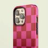 Custodia a scacchi rosa rossa per iPhone 17 17e 16e 16 15 14 13 12 11 X XS XR XSMAX 7 8 Air Pro Max Plus Copertura posteriore a doppio strato