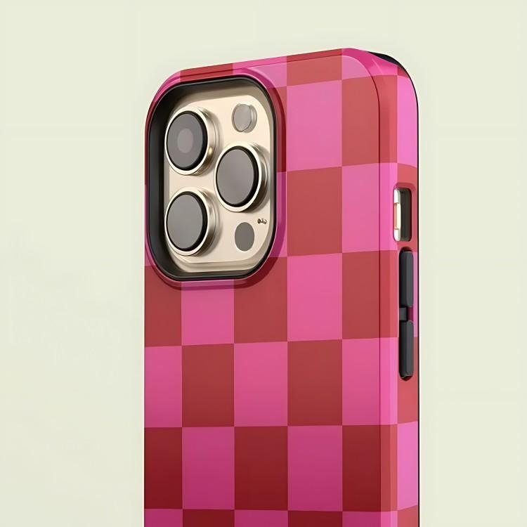 Custodia a scacchi rosa rossa per iPhone 17 17e 16e 16 15 14 13 12 11 X XS XR XSMAX 7 8 Air Pro Max Plus Copertura posteriore a doppio strato