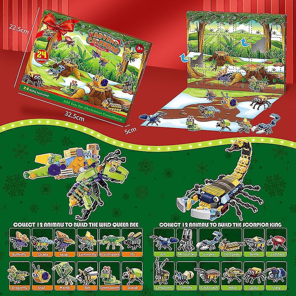 24days Christmas Countdown Advent Calendar Insect Building Blocks For Kids Xmas Toys Gifts
