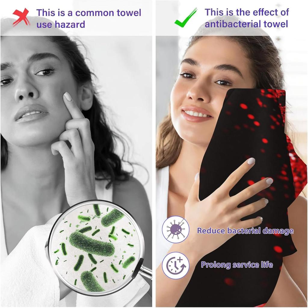 Red Black Glitter Hand Towels Set of 2,28 x 14 Inch Bathroom Towel Soft Absorbent Kitchen Hotel Spa Laundry Room Gym Face Towel Decor