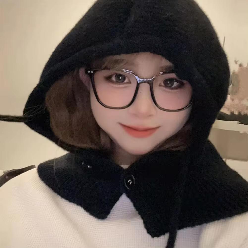 Winter Balaclava Hats For Women Unisex Knitted Hooded Caps Outdoor Warmer Drawstring Hat One-Piece Neck Collar Beanies Caps