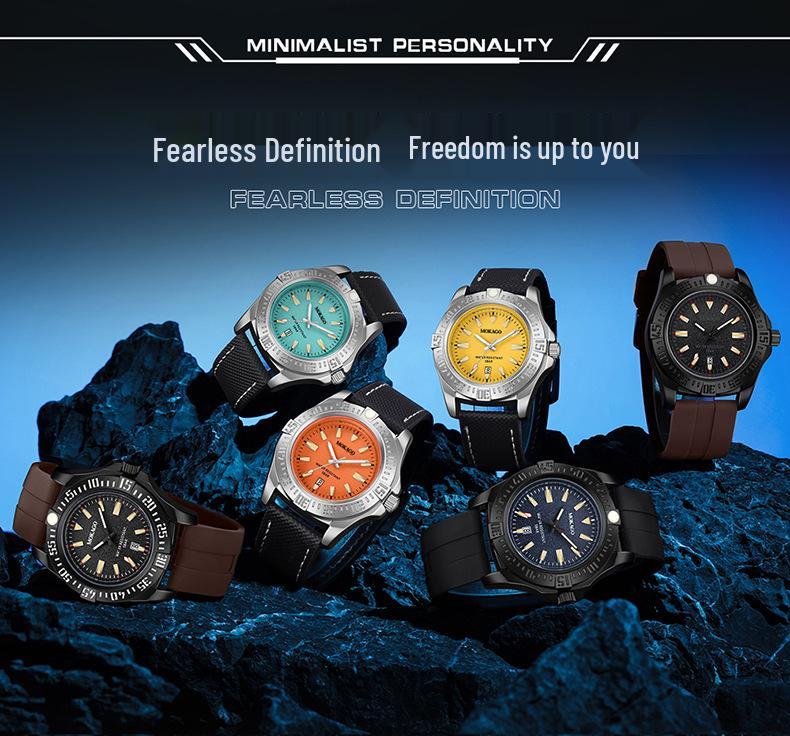 Mokaga Men's High-End Waterproof Quartz Watch with Simple Calendar & Luminous Stripe Markers