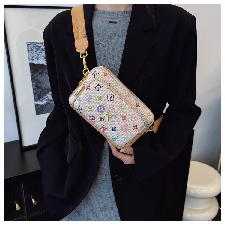 Nischen-Tasche Damen neue kleine Umhängetasche Retro quadratische Tasche modisch vielseitig breiter Schultergurt Messenger Bag Hüft-Brusttasche