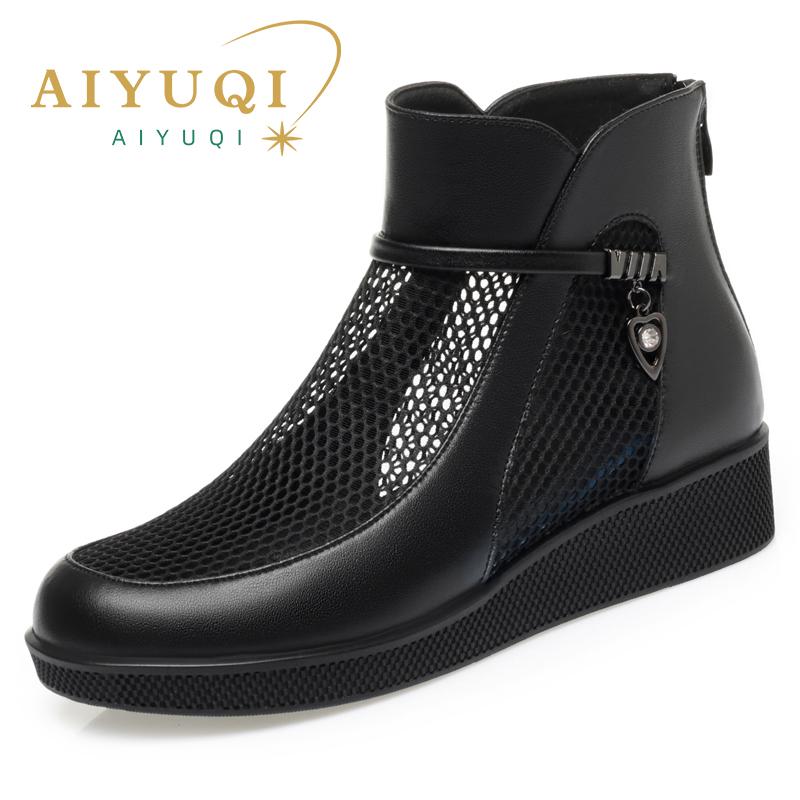 

Fashion AIYUQI Women s Cool Boots Summer Genuine Leather 2025 New Platform Women s Shoes Fashion Large Size Women s Mesh Boots 43 чёрный