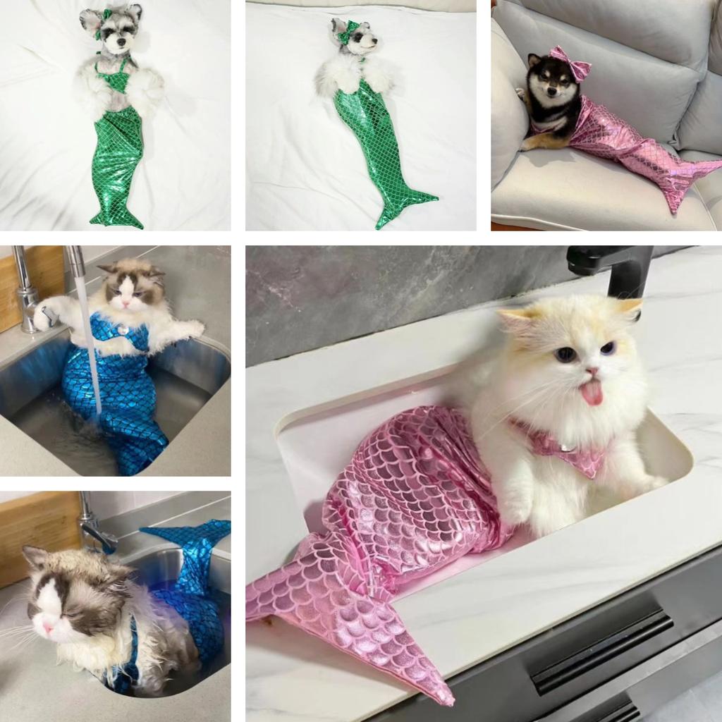 Dog Costume Pet Mermaid Bra Tail Bikini Clothing Bowknot Dressing Up Swimwear