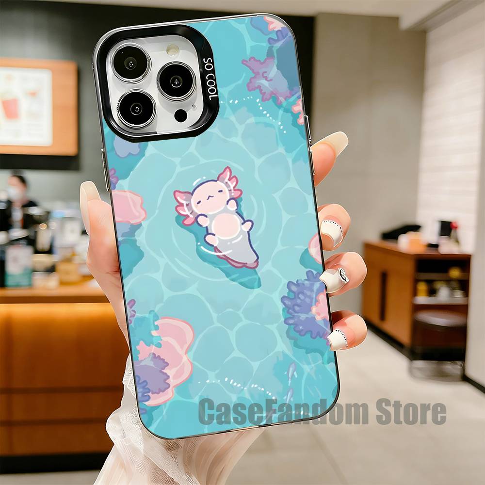 Cute Axolotl Phone Case For iPhone 17,16,15,14,13,12,11,Pro,Max,Plus,Black Matte Shockproof Cover
