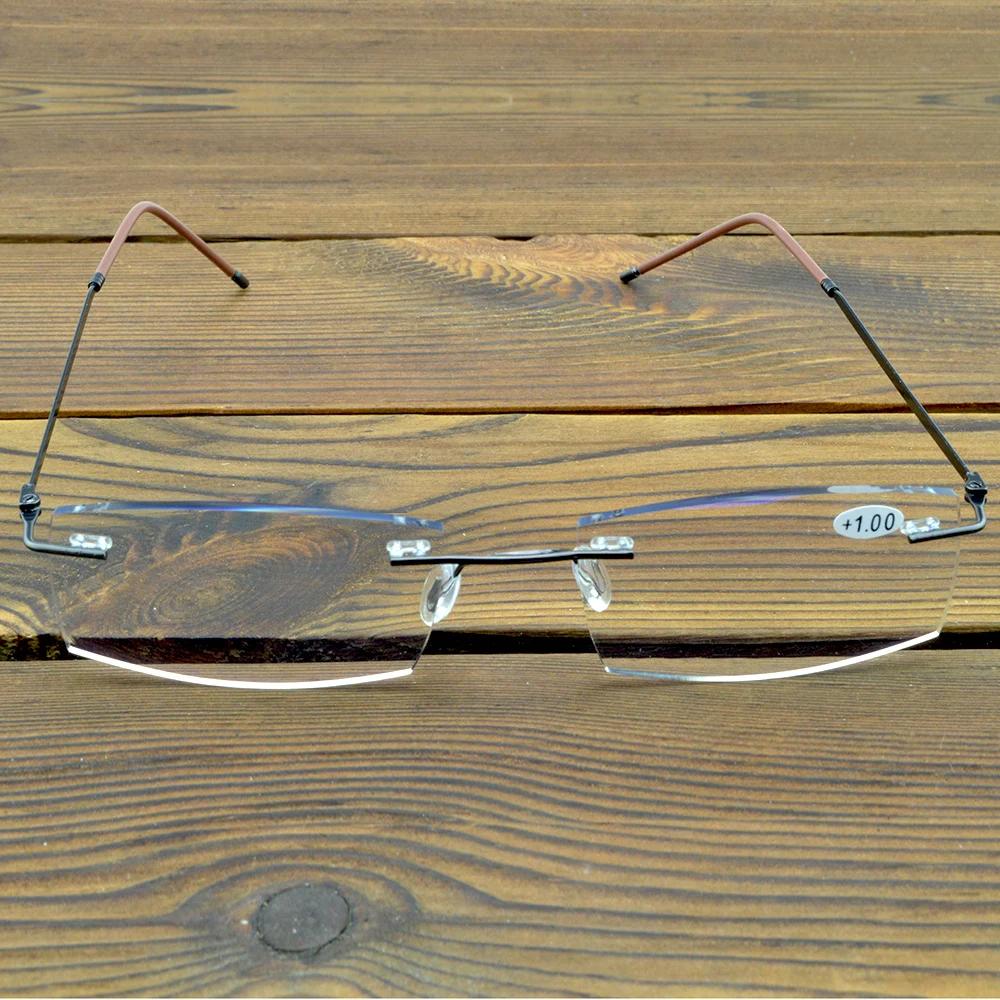 Clara Vida Titanium Alloy Square style Antislip Temple Rimless Grey Frame Reading Glasses +0.75 +1 +1.25To+4