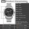 Skmei Mens Quartz Analog Bracelet Watches Luxury Stainless Steel Strap Led Waterproof Digital Sports Three Time Zone Alarm Clock