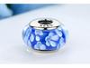Sterling Silver 925 Blue Pattern Murano Glass Spacer Bead, Threaded, Large Hole, SCZ006