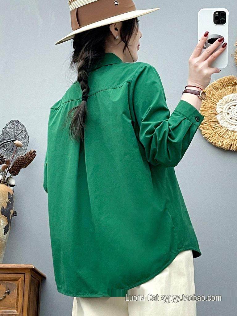Women's Candy Color Long Sleeve Cotton Shirt - Minimalist, Versatile, and Slimming Design