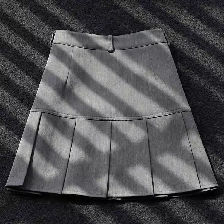 Pleated Skirt with Pockets for Women Summer High Waisted A Line Slimming Versatile Skirt Suit Fabric Casual All Match Versatile Grey Skirt