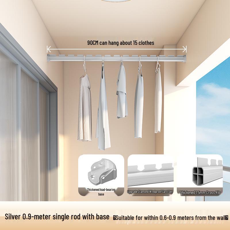 Wall-Mounted Aluminum Clothes Drying Rod with Ceiling Flange Base