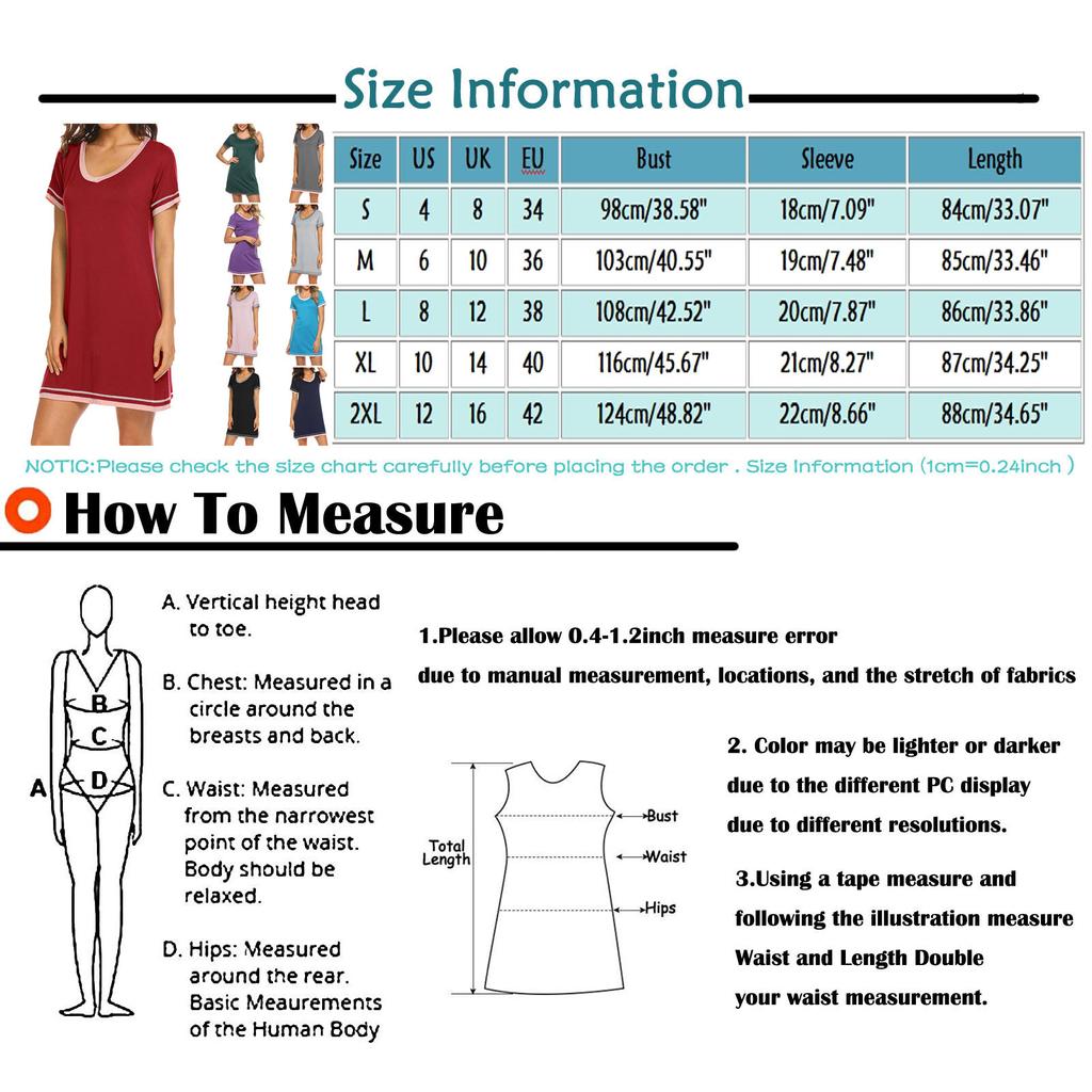 Women Fashion Short Sleeve Causal Patchwork Pullover Loose Home Sleep Dress