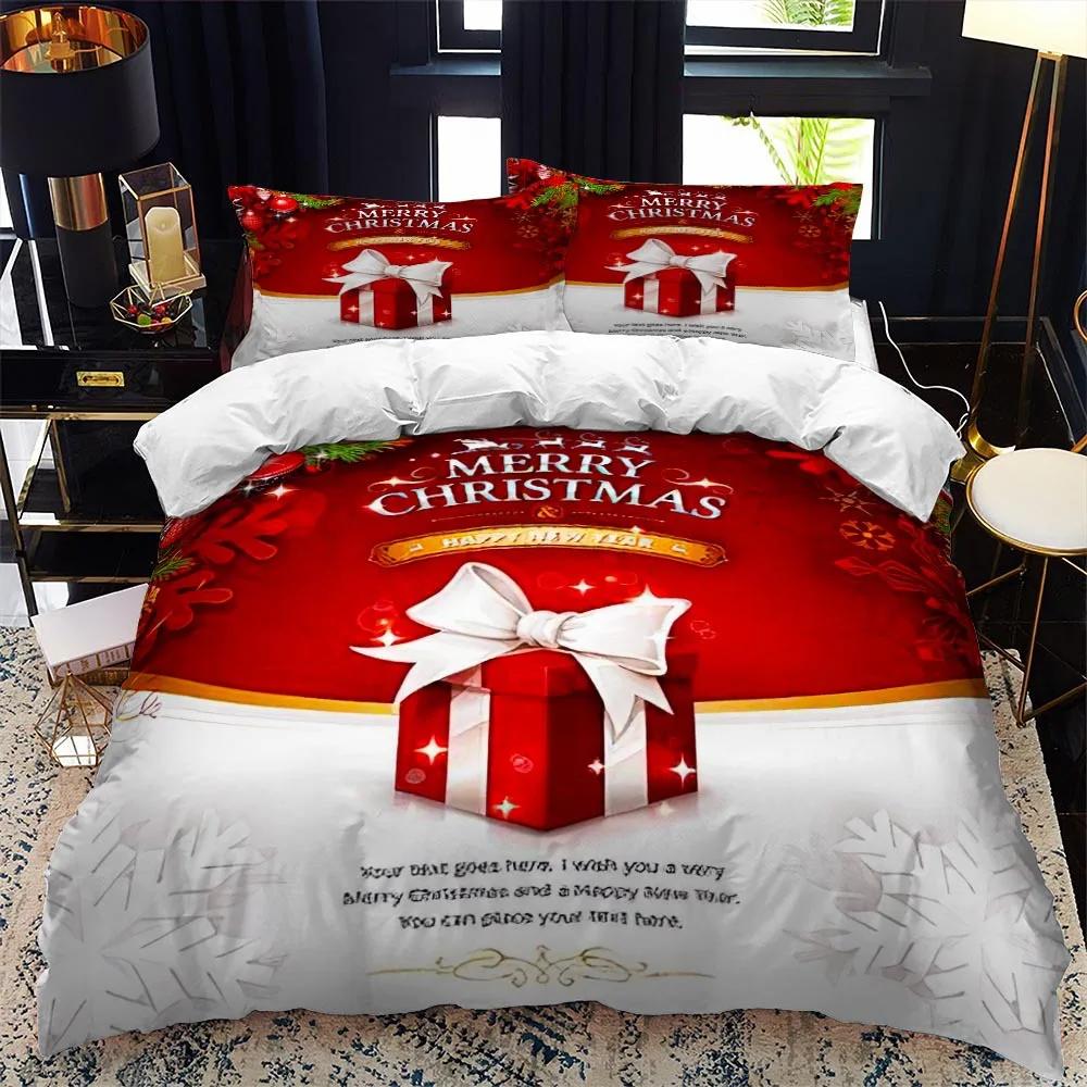 Weihnachten Polyester Bettbezug Set King Queen Größe Winter Rot Weihnachtsmann Geschenk Frohe Weihnachten für Jungen Mädchen Teenager Bettwäsche Set