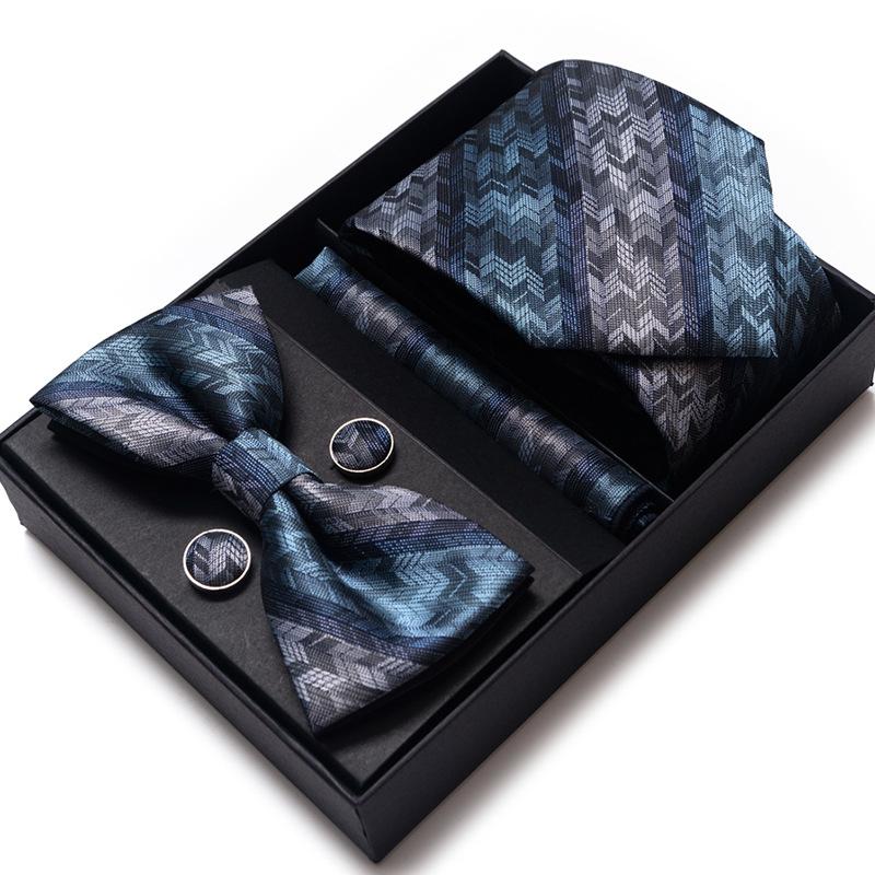Men'S Business Dress Party Tie Gift Box Fashion Tie Square Scarf Combination Set Tie Bow Tie Set
