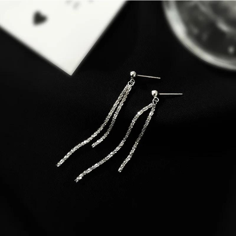 Korean Trendy Tassels Dangle Earrings Color Shiny Long Chain Earrings For Women Simple Female Personality Jewelry Gifts