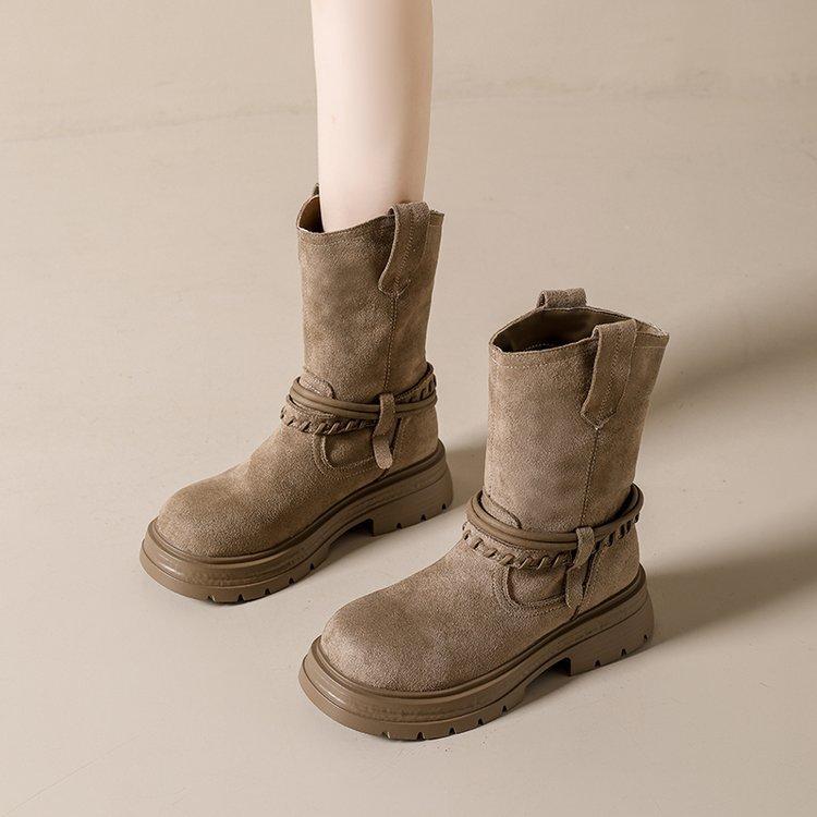 

Platform Martin boots women s short boots 2025 autumn and winter new retro British style thick heel medium boots Maillard stacking boots 35