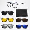 KAMMPT Square Sunglasses 6 In 1 Sets Magnetic Clip On Shades for Men Women Fashion Driving Night Vision