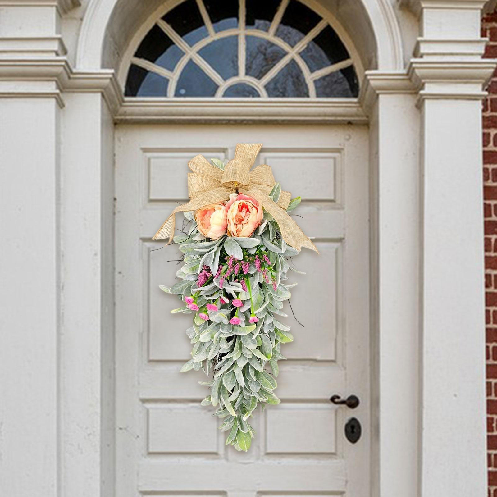 

Teardrop Swag Artificial Flowers Floral Arrangement Hanging Decor Wreath for Front Door Holiday