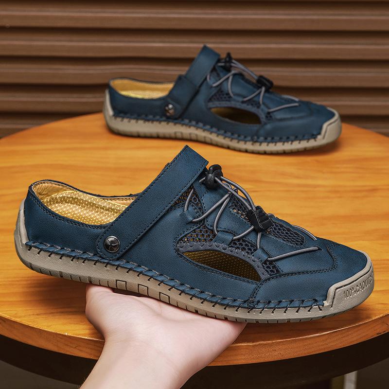Popular Men's Hand-stitched Beach Sandals Men's Summer Casual Outdoor Mesh Breathable Cool Slippers Large Size