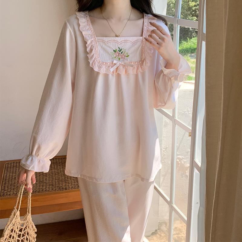 

Піжамні комплекти Жіночі Довгий рукав Рожевий бант Осінь Солодкий одяг для сну Принцеса М який Зручний Домашній одяг Ніжний Дівочий Затишний Домашній одяг L 50-60kg