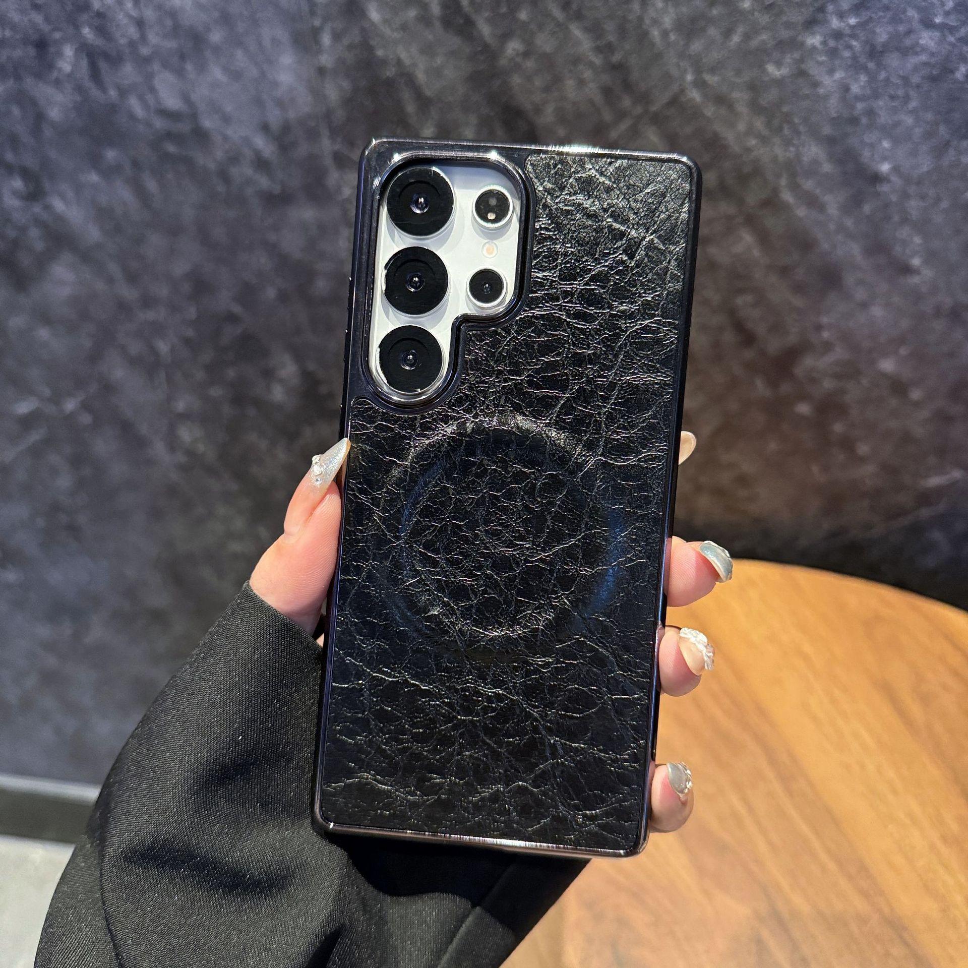 

Samsung S25edge Mobile Phone Case S25u Protective Case Electroplating Exploded Leather Pattern Magnetic S24fe New Model Galaxy S24FE