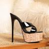 Design Damen Plateau-Slingback-Sandalen Lackleder Sexy Stilettoabsatz Offene Zehenpartie Hübsche Schwarze High Heel Sandalen Übergröße 42