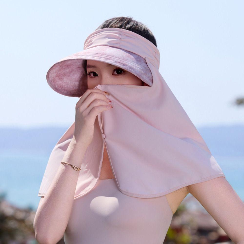 Wide-Brimmed Sunshade Sun Hat Sunscreen Mask Hat Windproof Rope Shawl Fisherman Hat Cycling