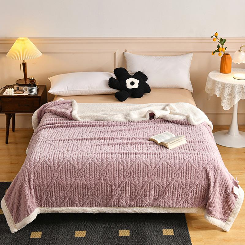 

Одеяло из жаккардовой тафты и хлопкового флиса, двухслойное одеяло из овечьей шерсти, повседневное одеяло с кондиционером 180*200cm фиолетовый