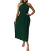 Women's Fashionable Sexy Solid Color Hanging Neck Backless Vacation Sleeveless Pleated Dress