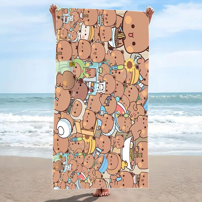 Bubu Dudu Cartoon Print Beach Towel, Large Soft Quick Dry Towel for Beach Camping Swimming