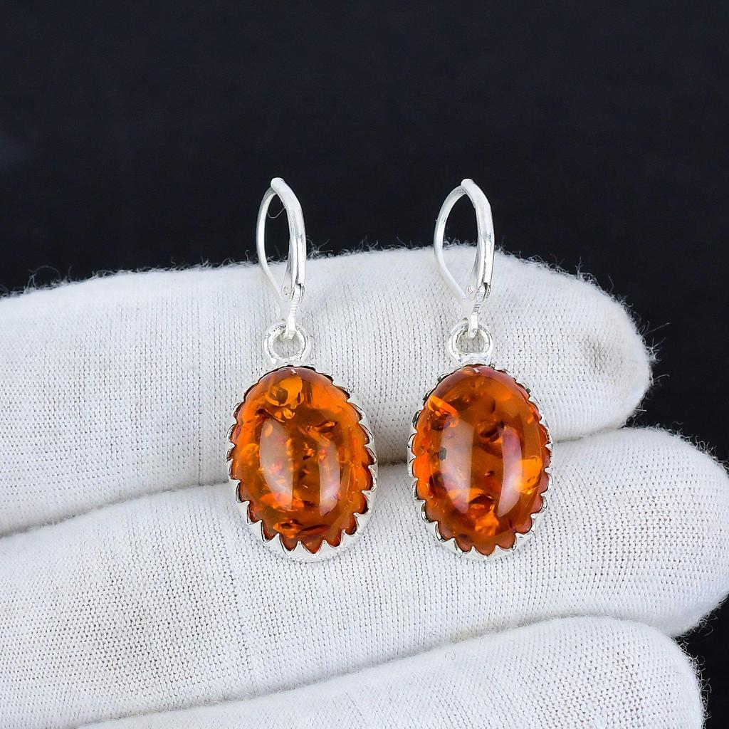 Baltic Amber Gemstone 925 Sterling Silver Earring, Boho Silver Jewelry Dangle Earrings, Gifts For Anniversary Gifts For Her