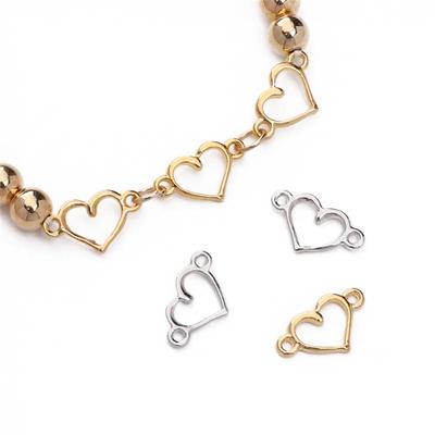 14x8mm 20pcs/bag Alloy Hollow Heart Double Hole Accessories DIY Bracelet Necklace Earrings Jewelry Making
