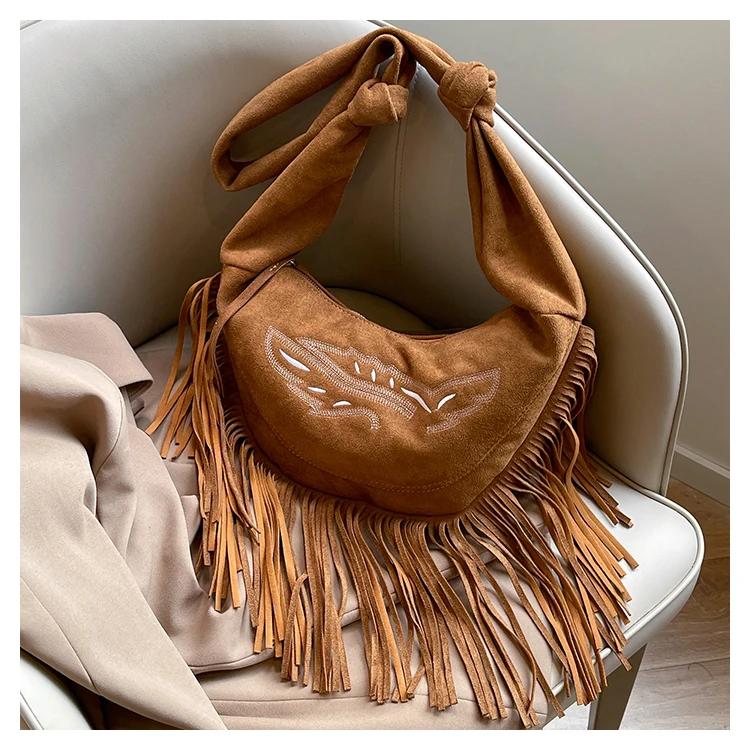 

Женская бархатная сумка-мессенджер с кисточками, строчкой, однотонный узел, сумка через плечо, модные сумки большой емкости