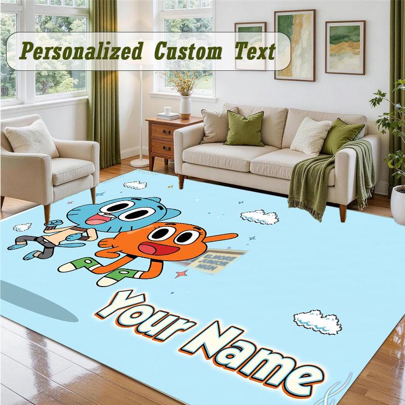 Crystal Velvet Square Rug Custom NameAmazing World of Gumball Pattern Non Slip Home Floor Decor Rug
