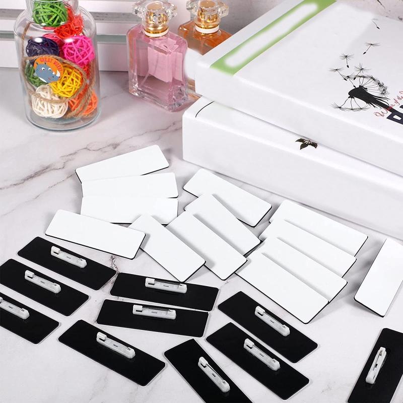 16 Stück/32 Stück Sublimations-Namensschild DIY Leeres ID-Namensschild mit abgerundetem Stift Personalisierter Arbeitsausweis für Damen