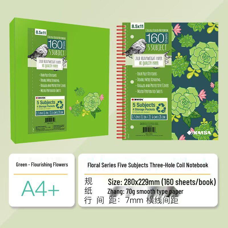 Kaisa American Inspiration Spiral Notebook - Sectioned for College and Graduate Exams, Loose-leaf