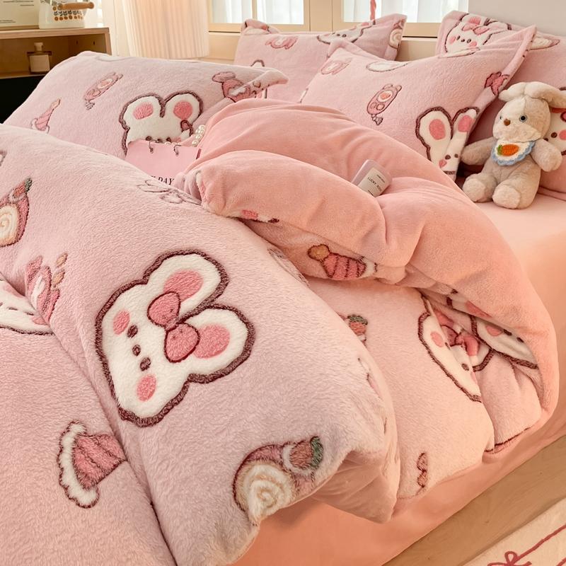 White Plant Flower Milk Velvet Duvet Cover Green Reversible Soft Skin-friendly Comforter Cover Adult Kid Bedroom Winter Bedding