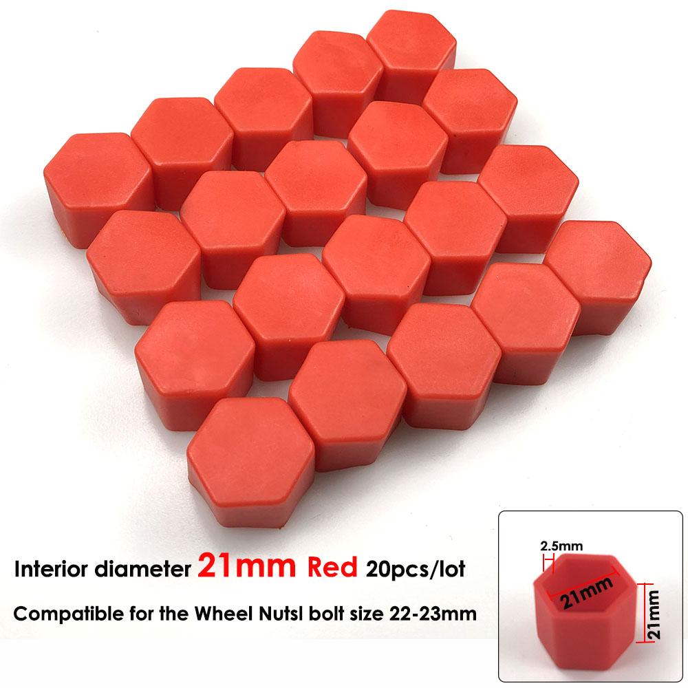 

20pcs 21mm 19mm 17mm Black Car Wheel Caps Bolts Covers Nuts Silicone Auto Wheel Hub Protectors Screw Cap styling Anti Rust Cover 21mm Red
