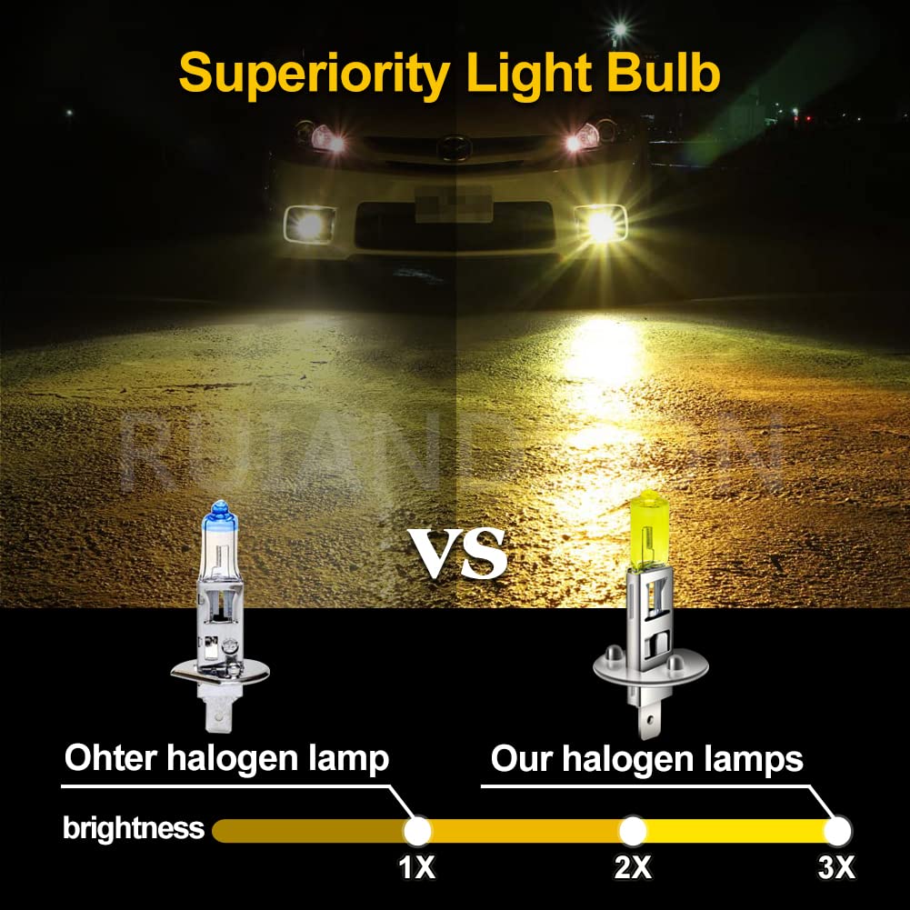 Ruiandsion 2pcs H1 Halogen Headlight Bulb Fog Lamp 100W 24V Yellow 64150 12258 Light Bulb