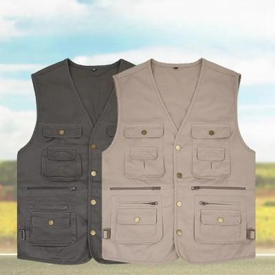 Herren Ärmellose Jacke 100% Baumwolle Weste für Männer Mehrfachtaschen Westen Outdoor Angeln Fotografie Pferdeclip Freizeitkleidung