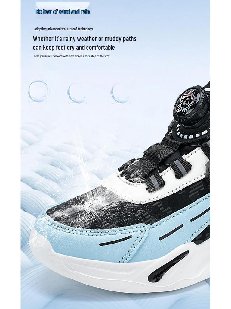 Boys' and Girls' 2025 New Style Waterproof Leather Running Sneakers with Rotating Button