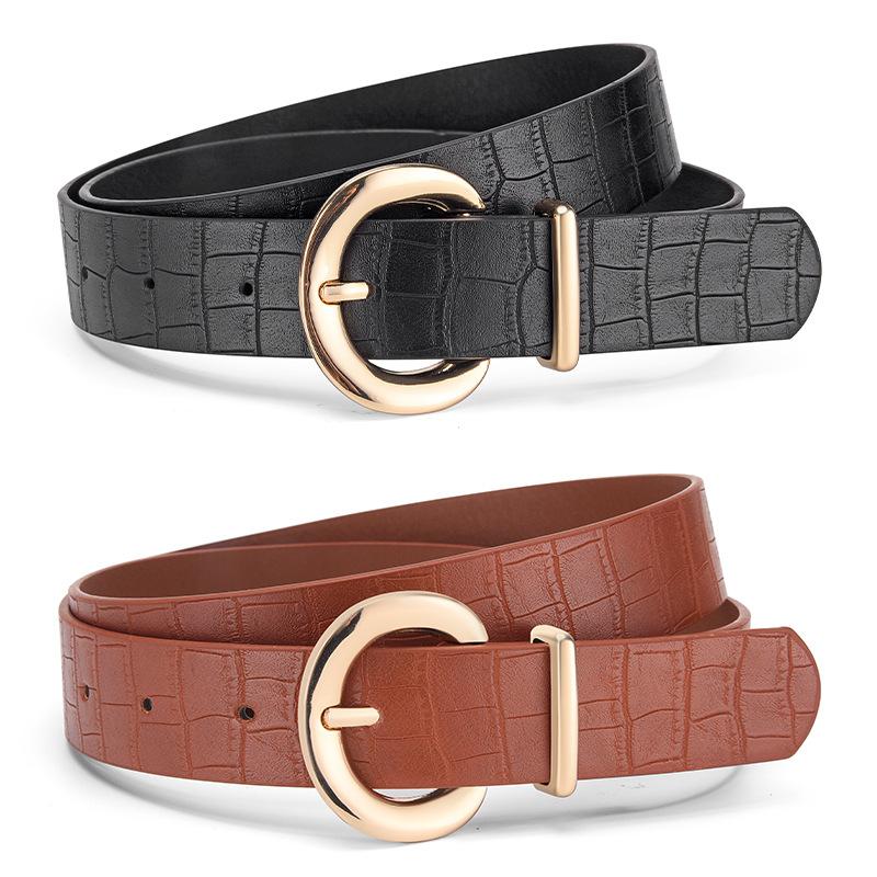Fashionable Alligator Pattern Belts for Woman 105cm Durable PU Gold Color Buckle Belts Woman's Jeans Belts